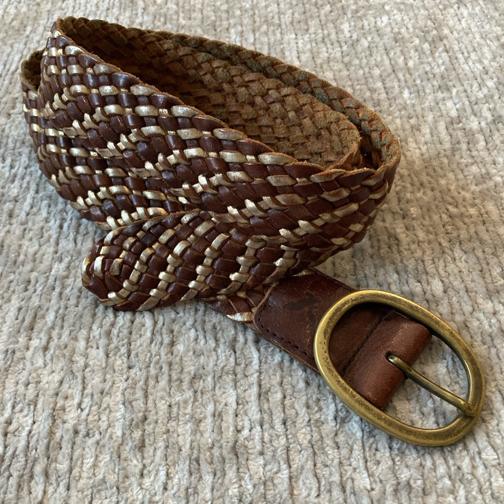 AEO Genuine Leather Braided Belt Woven Metallic‎ Boho Festival Western Classic